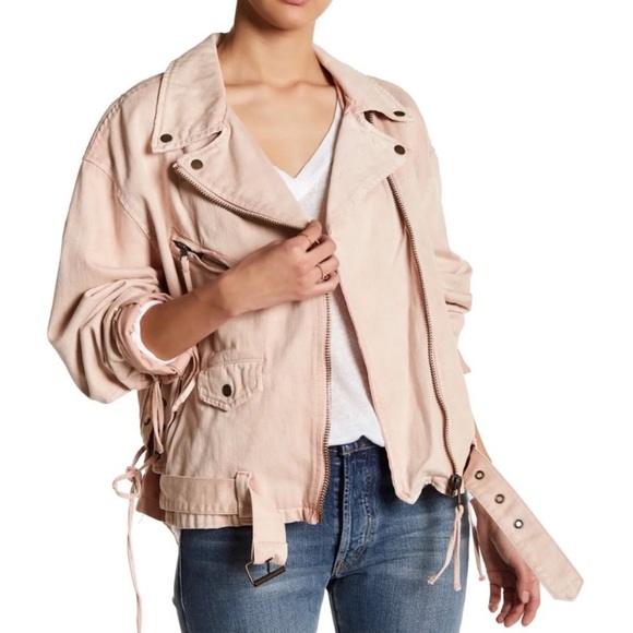 Free People Rose Moto Denim Lace Up Jacket Small